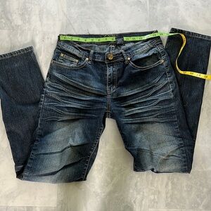 Old Skool  Jeans  dark wash, mid-rise, boot cut  fading  Embellished pockets